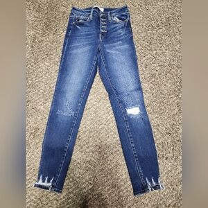 Kancan Button Fly Blue Distressed Women's Jeans